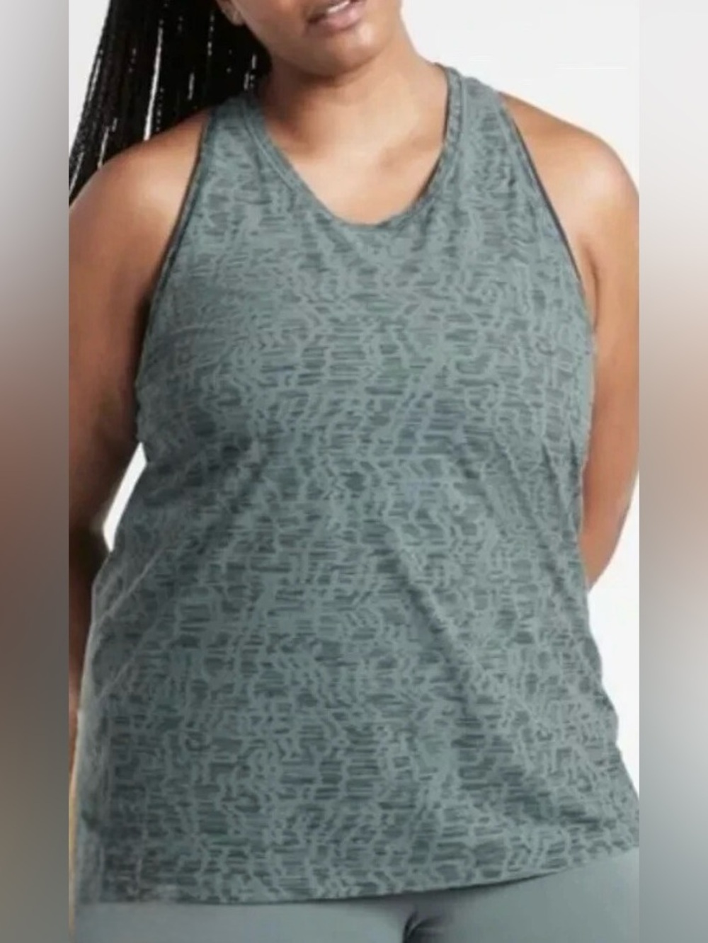 Athleta Ultimate Train Tank Green Patterned Racerback